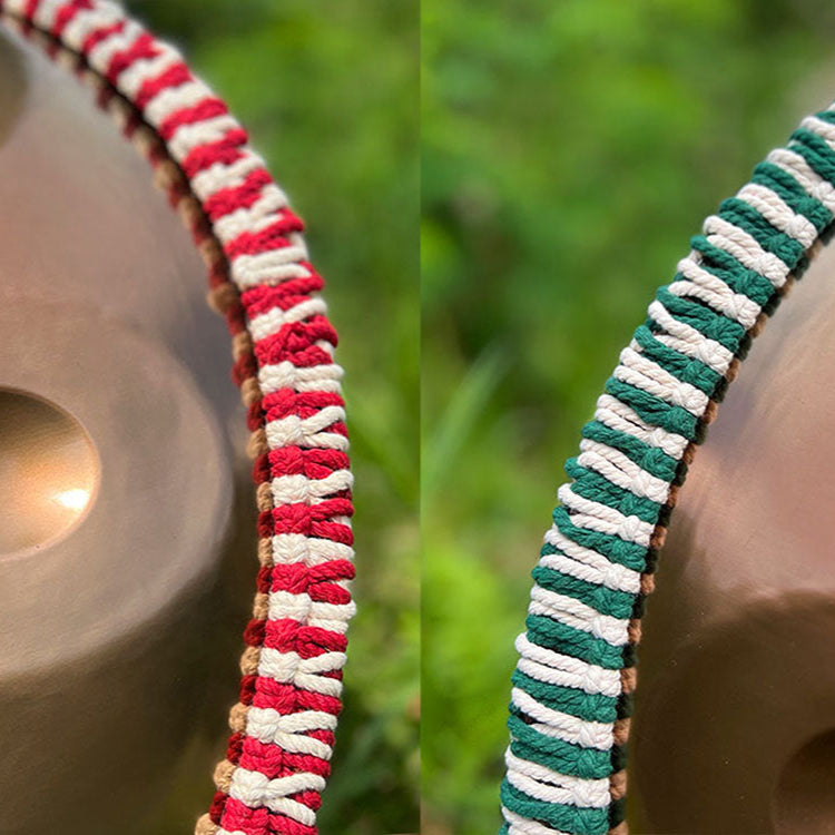 Two Handpan Ropes fitted around stainless Steel Handpans