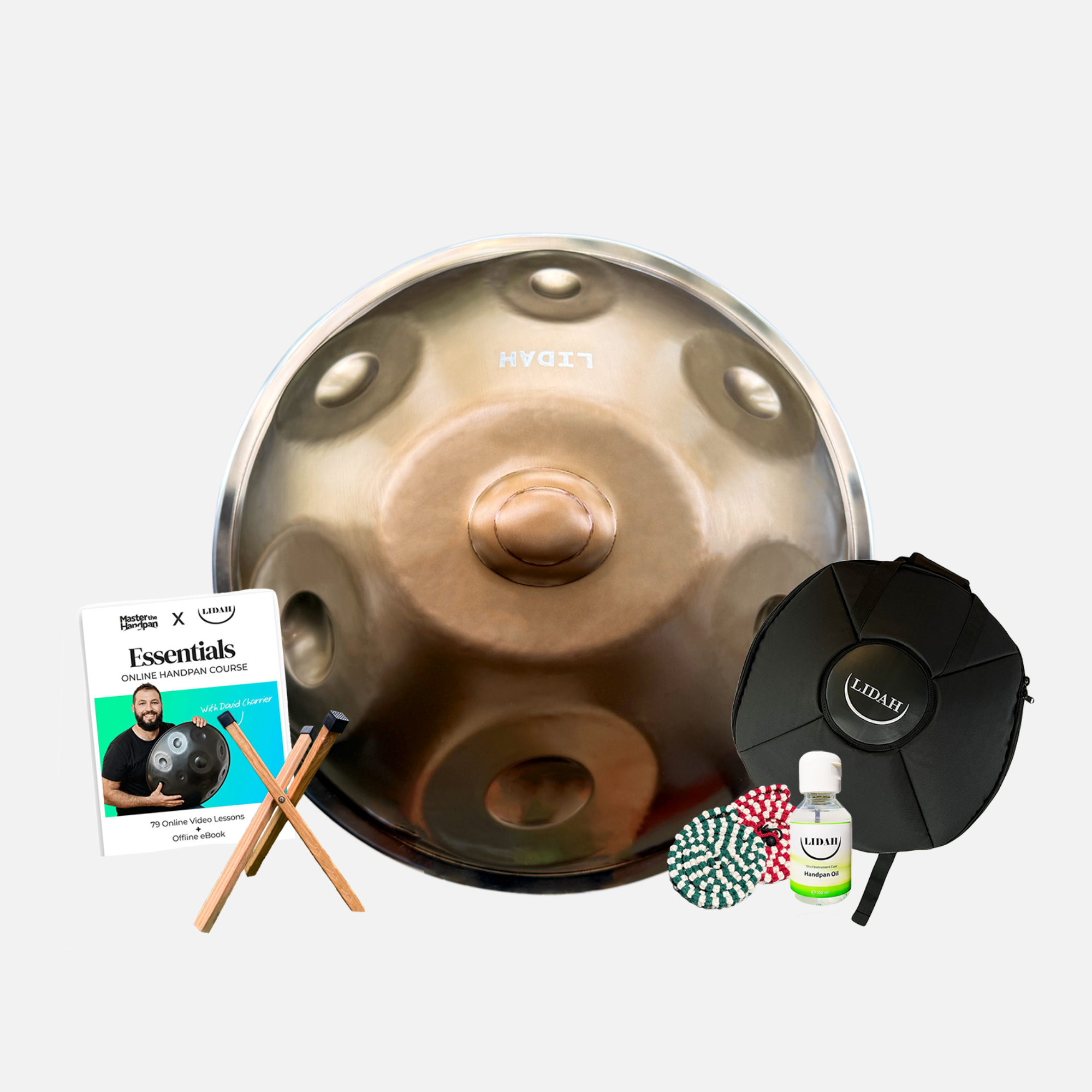 Compact Mini Handpan producing warm, melodic tones for meditation